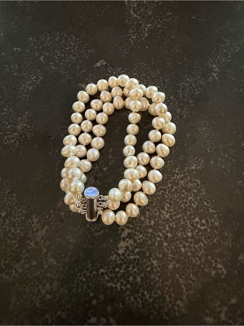 AKWAYA Classic Pearl Three-Strand Bracelet - White Pearls